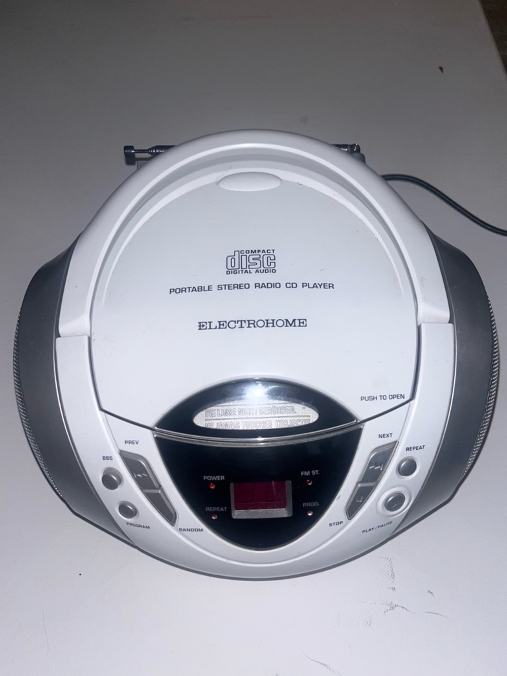Retro - White Portable Stereo Radio CD Player -ELECTROHOME